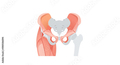 Human Hip Joint and Pelvis Anatomy Illustration.