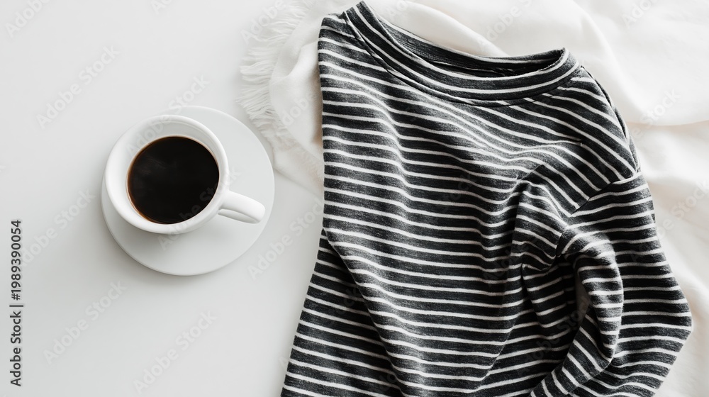 custom made wallpaper toronto digitalGenerative AI, Cozy Lifestyle Flat Lay Striped Sweater Coffee Cup White Background