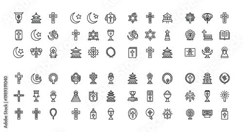 Collection of diverse religious symbols and icons in a grid layout