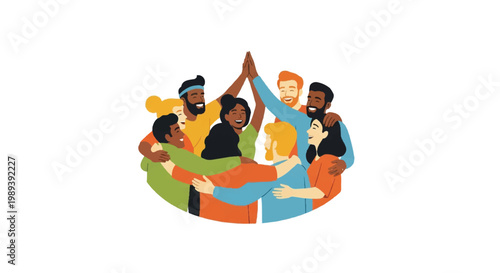 Diverse group high five gesture teamwork concept on white background