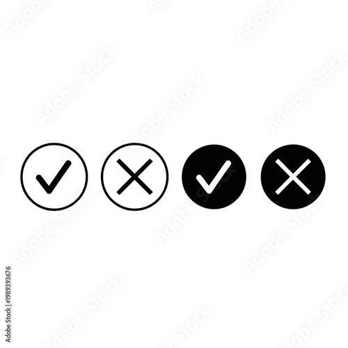 Checkmarks and crosses in circles icons on white background