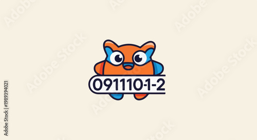 Cute cartoon owl with big eyes and numbers on a banner
