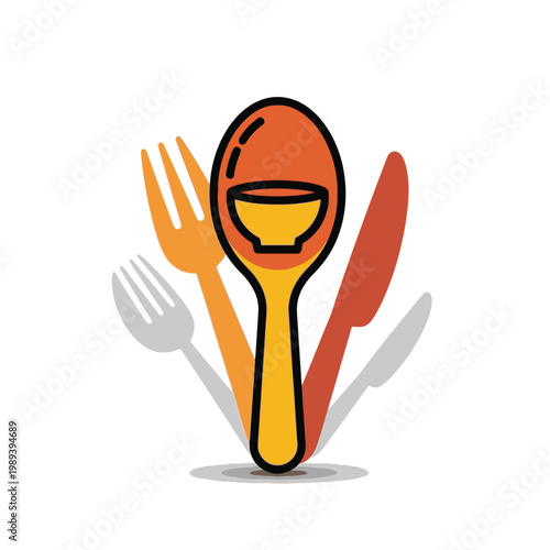 Colorful Utensils Spoon Fork Knife Illustration.