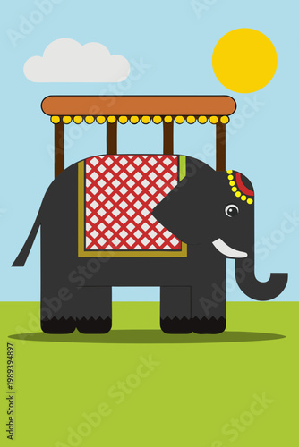 Foto A colorful illustration of an elephant carrying a decorative palanquin