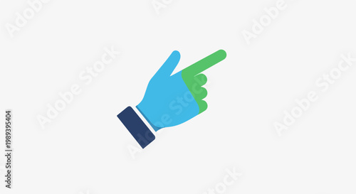 Stylized hand pointing right with blue and green segments on white background