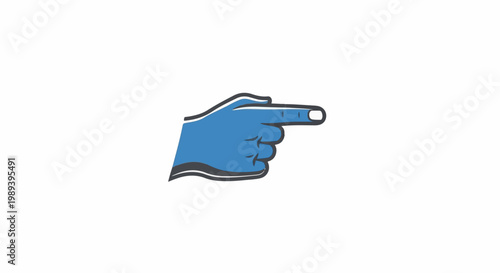 Blue hand pointing index finger to the right, isolated on white