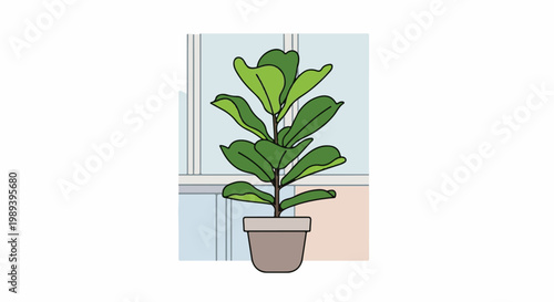 Minimalist potted plant with broad green leaves against a pastel backdrop