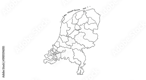 Vector map of Netherlands regions and provinces in outline style