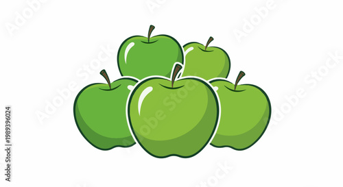 A group of five green apples are arranged closely together