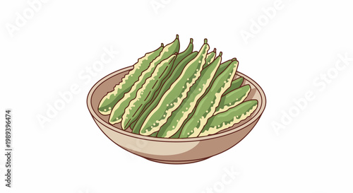A simple illustration shows a bowl filled with green beans against a white background