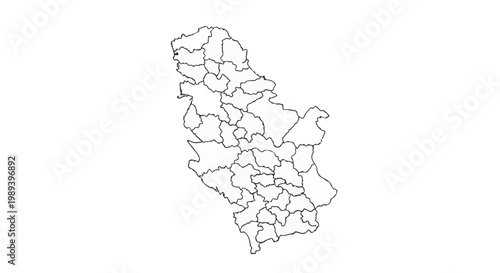 Vector map illustration of a country divided into regions and districts