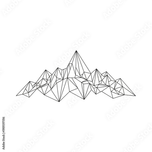 Geometric Mountain Range Wireframe Illustration.