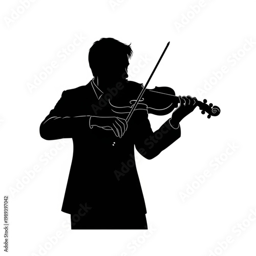 Silhouette Musician Playing Violin Instrument.