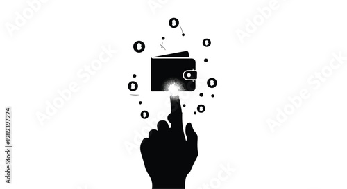 hand touching screen with digital icons and bubbles