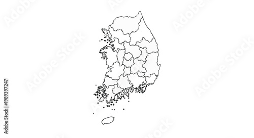 Vector map of South Korea regions and provinces illustrated