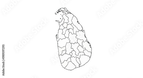 Vector map of Sri Lanka showing regional divisions and districts