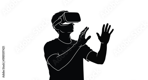 Silhouette of a person experiencing virtual reality with a vr headset