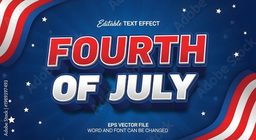 Fourth of july 3d editable text effect with patriotic stars and stripes design on a blue background