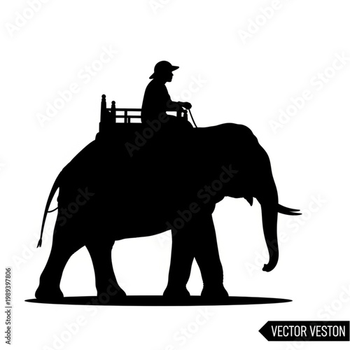 Man Riding Elephant Silhouette Illustration.