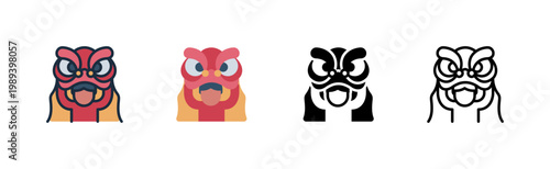 lion dance icon. puppet costume. festival performance. parade act.