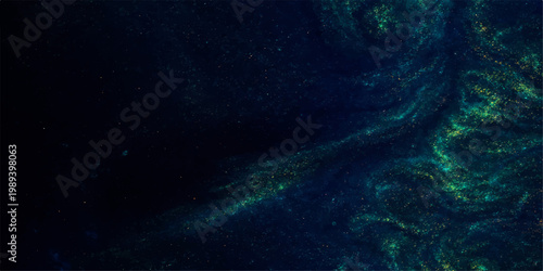 Deep blue abstract background featuring a dark cosmos with glowing star particles and a bright nebula cloud across a celestial fantasy universe