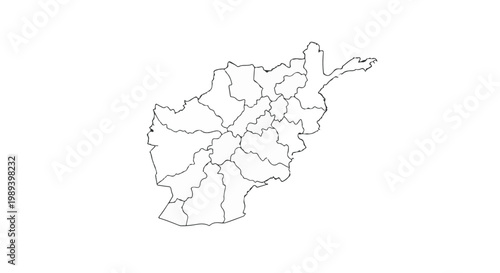 Vector Map of Afghanistan Regions and Boundaries Illustration