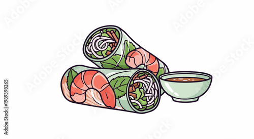 Fresh spring rolls with shrimp, noodles, vegetables, and dipping sauce