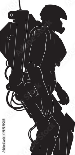 Futuristic soldier, robotic warrior, sci-fi character, black silhouette