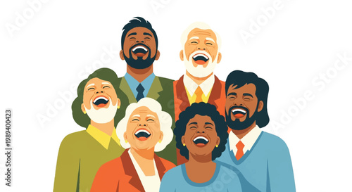 Diverse group of people laughing joyfully together illustration