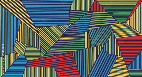 Abstract Geometric Pattern with Multicolored Hand Drawn Stripes and Polygons