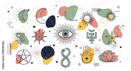 Mystical Esoteric Symbols and Sacred Geometry Elements Set