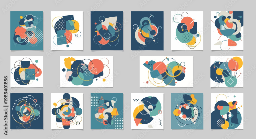 Fototapeta premium Set of Abstract Geometric Compositions with Modern Shapes and Vibrant Colors