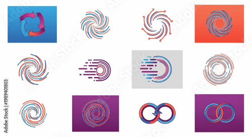 Set of Abstract Circular Symbols and Spiral Logo Designs