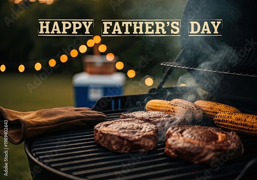 Happy father s day bbq celebrating dad with grilled meat and festive outdoor gathering