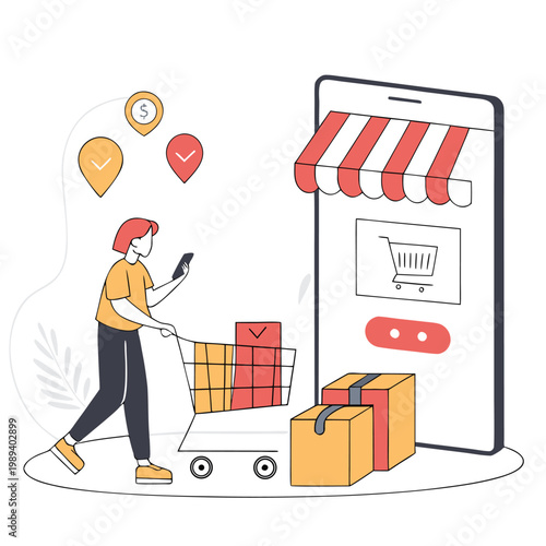 Online Shopping E-commerce Flat Vector Concept