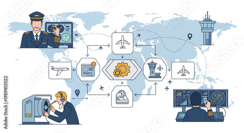 Global Air Traffic Control Network: Pilot, ATC Tower, Radar, Flight Path