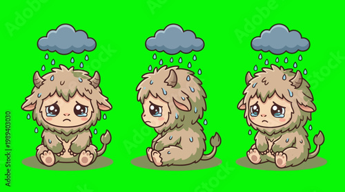 Sad Cartoon Monsters Feeling Under the Weather