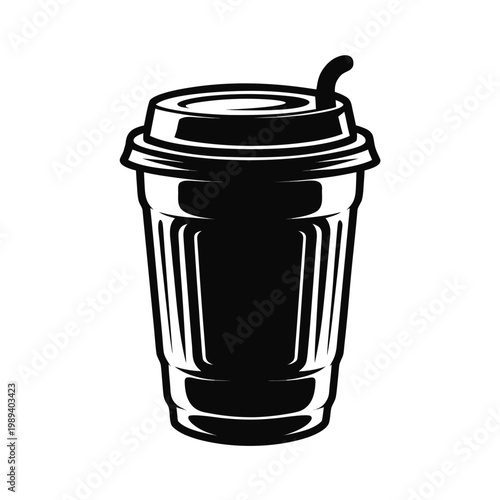 Black coffee cup, disposable cup, takeout coffee, drink illustration, vector cup