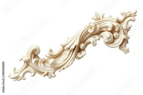 Ornate rococo style baroque architectural molding providing decorative relief on a transparent background