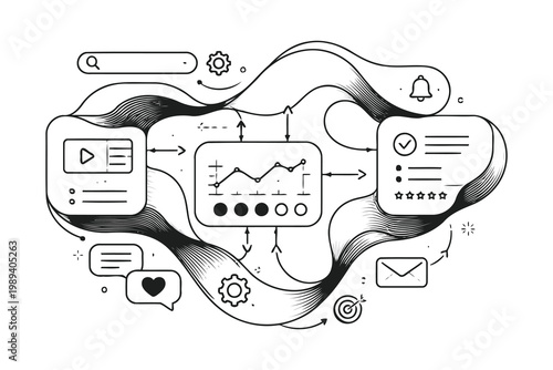 Integration of digital tools and analytics for enhanced user experience and notifications Vector