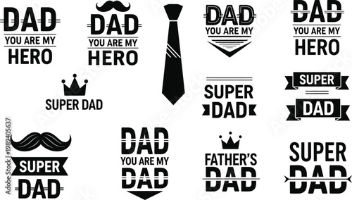 Father's day typography collection isolated on transparent background