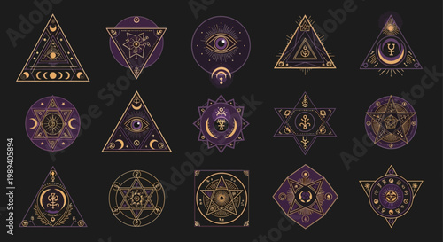 Set of Mystical Esoteric Symbols and Sacred Geometry Icons