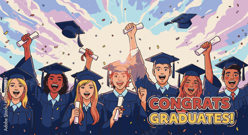 Group of happy graduates celebrating together 1.