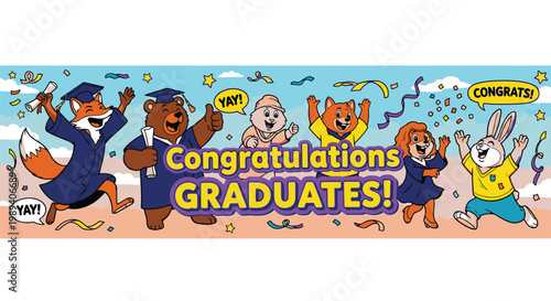 Graduation Celebration with Cartoon Animals.