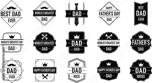 Father's day badges and labels collection isolated on transparent background