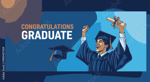 Young Adult Male University Graduate Celebrating.