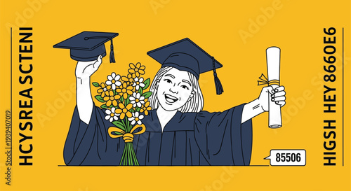 Young woman in graduation gown celebrating.