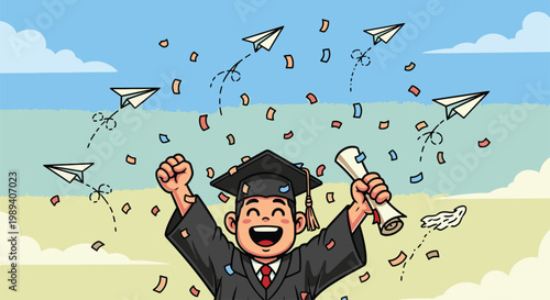 Young man celebrating graduation day.