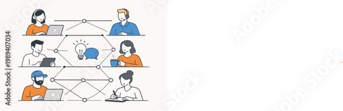 Collaborative brainstorming session among remote team members Vector