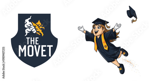 Young Woman in Graduation Gown Jumping.